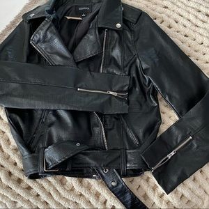 Faux Croc Belted Leather Jacket